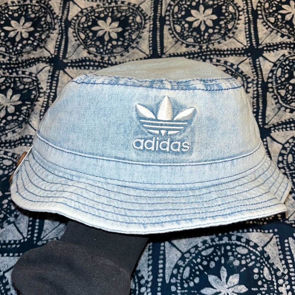 adidas Light Blue Denim Bucket Hat with Trefoil Logo